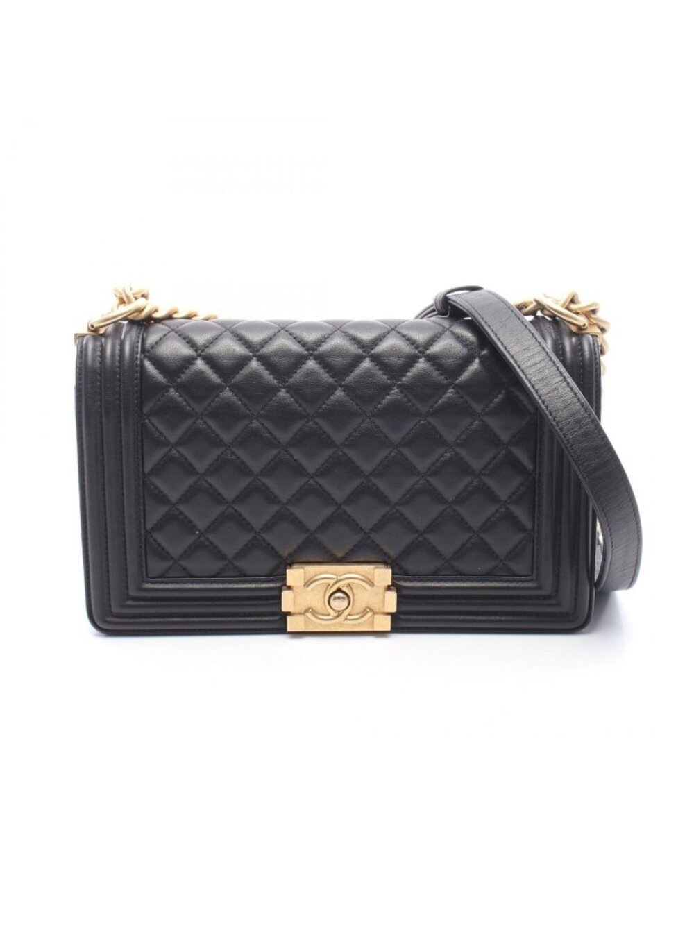 Chanel Shoulder Bag Boy Black Lambskin Boy Chain